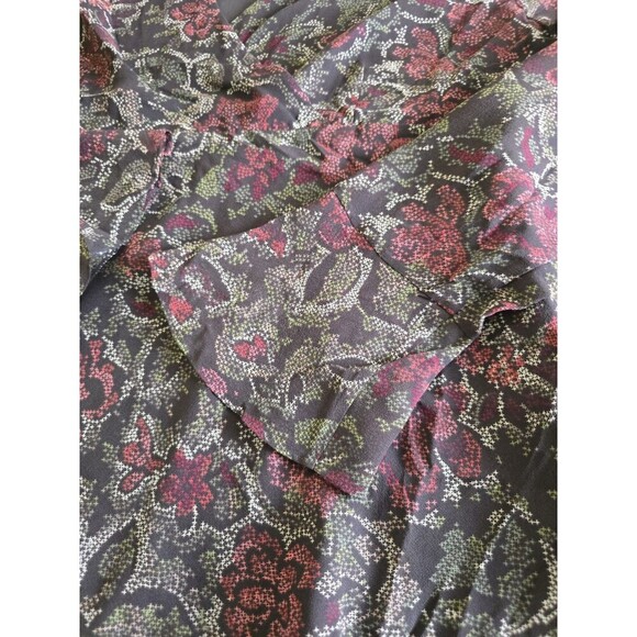 Ann Taylor LOFT Womens Top Blouse Long Bell Sleeve Floral Silk Size 14 Brown - Picture 9 of 10